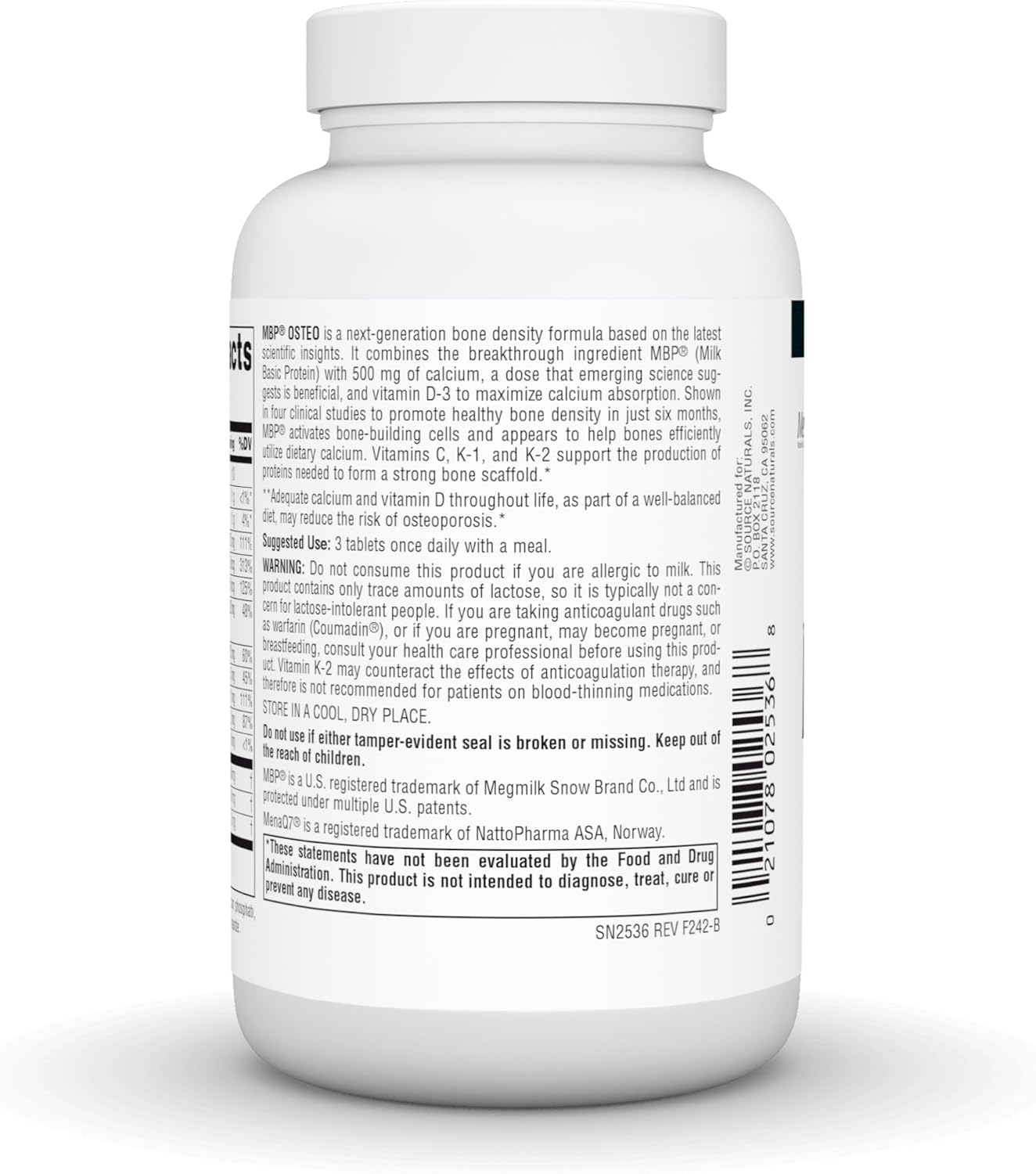 Advanced Bone Density Support: Source Naturals MBP Osteo with Calcium, 90 Tablets