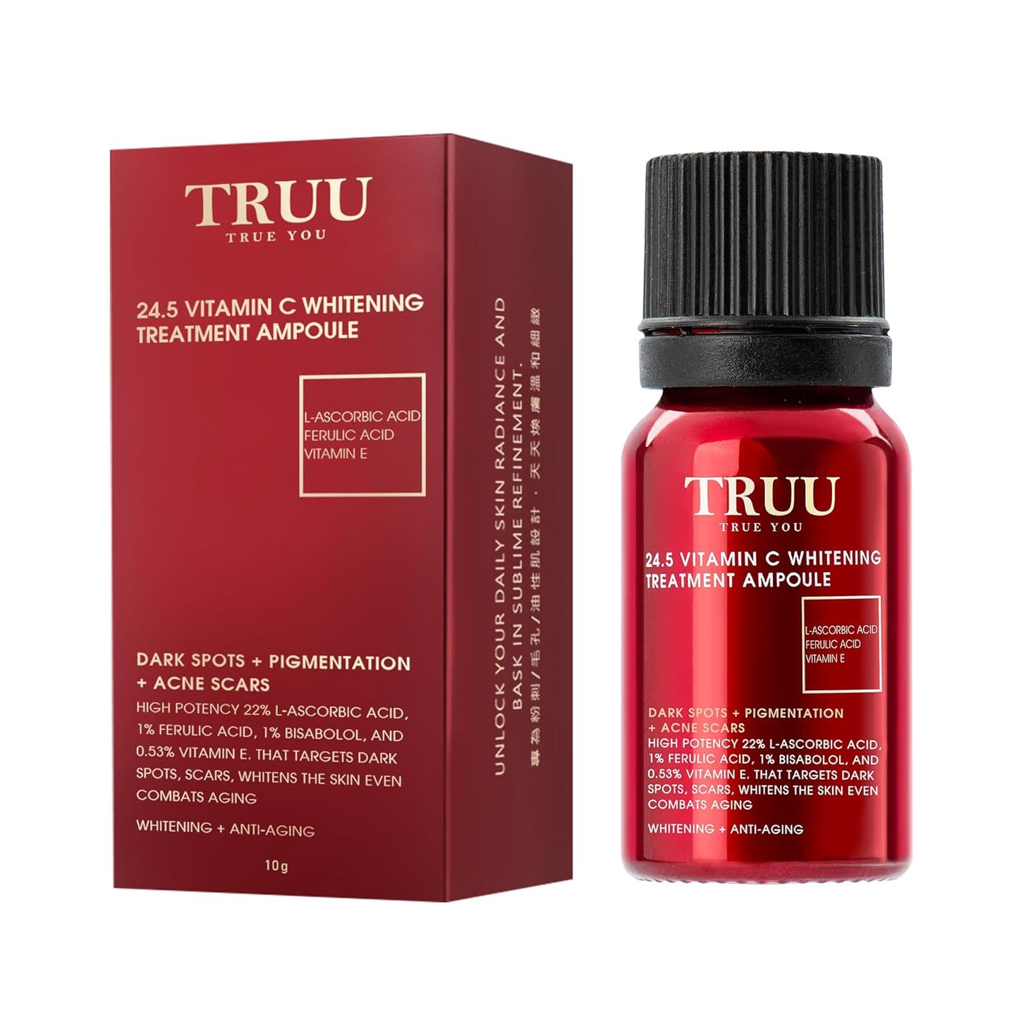 Advanced Brightening Vitamin C Treatment Ampoule with Vitamin E & Ferulic Acid - Targets Dark Spots, Scars, Dullness - 0.35 Oz