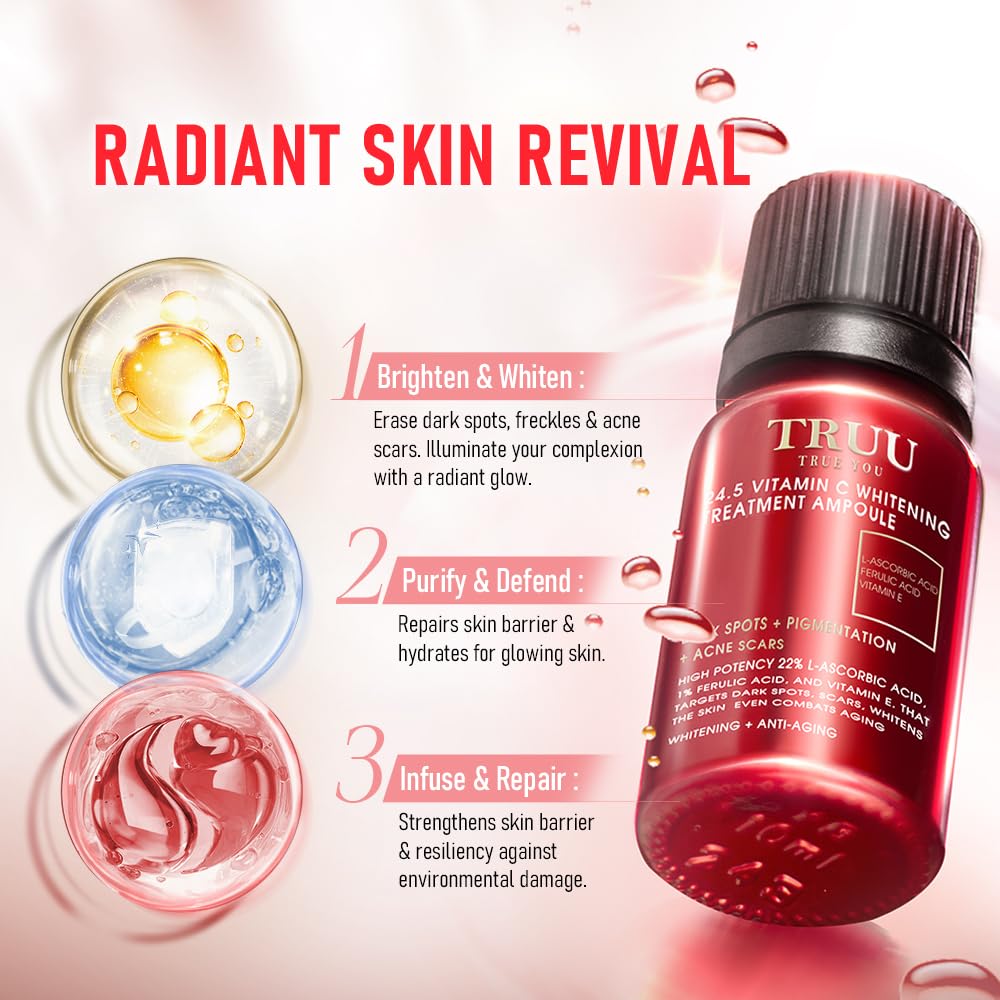 Advanced Brightening Vitamin C Treatment Ampoule with Vitamin E & Ferulic Acid - Targets Dark Spots, Scars, Dullness - 0.35 Oz