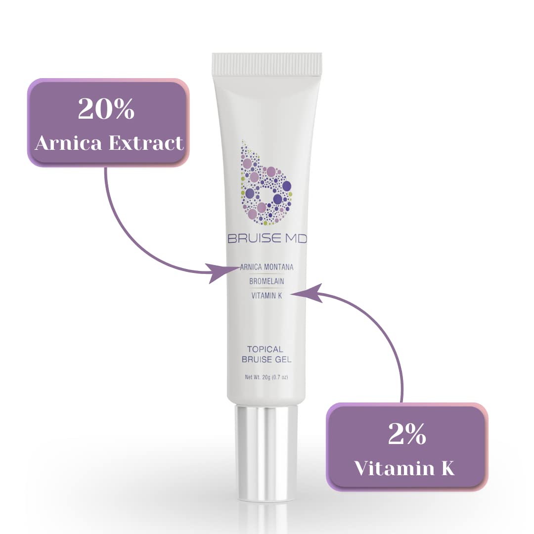 Advanced BruiseMD Gel with 20% Arnica & Bromelain for Bruising & Swelling - 20g Formula with 2% Vitamin K Oxide
