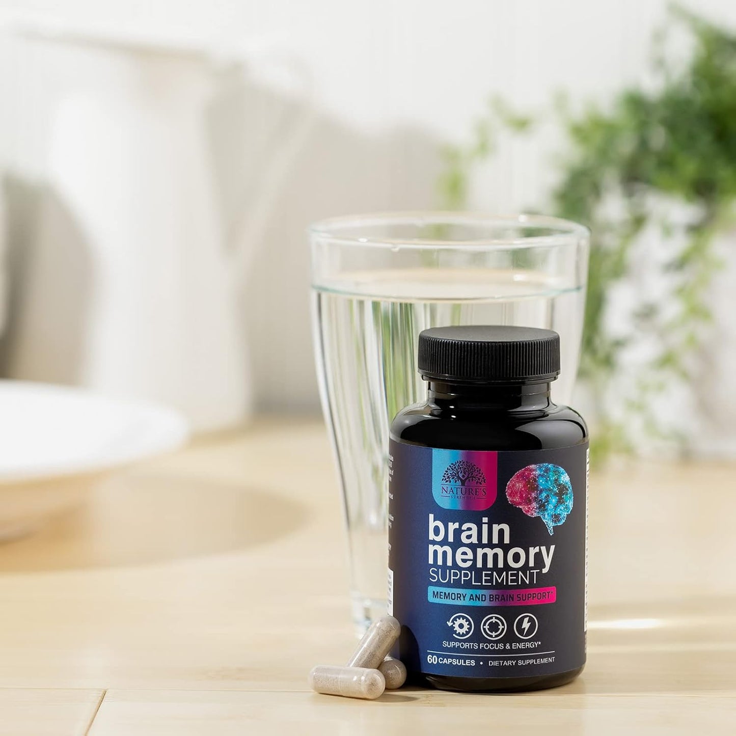 Advanced Cognitive Formula Brain Supplements for Memory, Focus & Energy - Supports Concentration, Clarity - Memory Vitamins with Bacopa & More - 60 Capsules