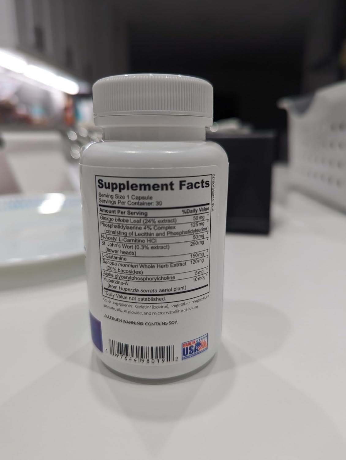 Advanced Cognitive Support Supplement with Ginkgo Biloba, Bacopa Monnieri, Phosphatidylserine, Huperzine-A, St. John's Wort - 30 Ct - Brain Support Complex
