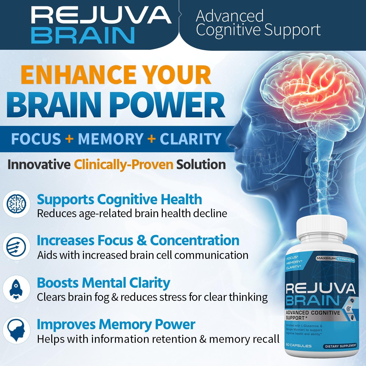 Advanced Cognitive Support Supplement with L-Glutamine & Bacopa Monnieri for Enhanced Cognitive Health & Function