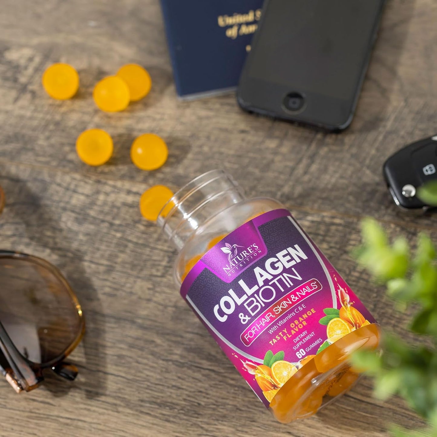 Advanced Collagen Gummies with Biotin, Vitamin C, and Zinc for Hair, Skin & Nail Growth - 60 Count