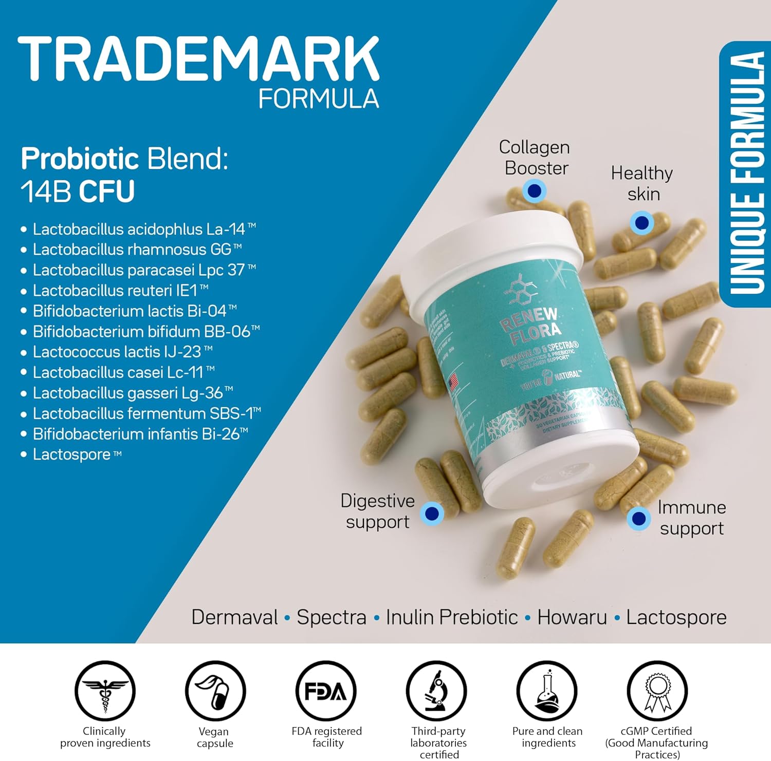 Advanced Collagen & Skin Support with Antioxidants, Digestive Enzymes, and Probiotics - Clinical Studies - 30 Day Supply - For Women & Men