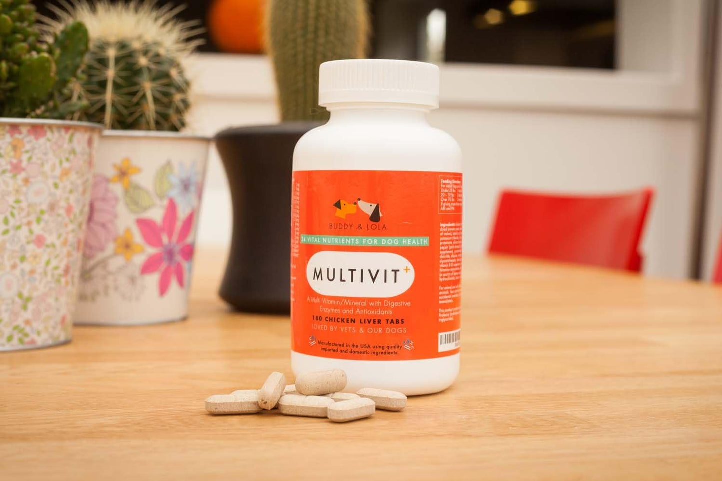 Advanced Daily Multivitamin Supplements for Dogs - 180 Chicken Liver Chewable Tablets - Enhance Dog Health with Nutrients, Calcium, Enzymes, Antioxidants by Buddy & Lola