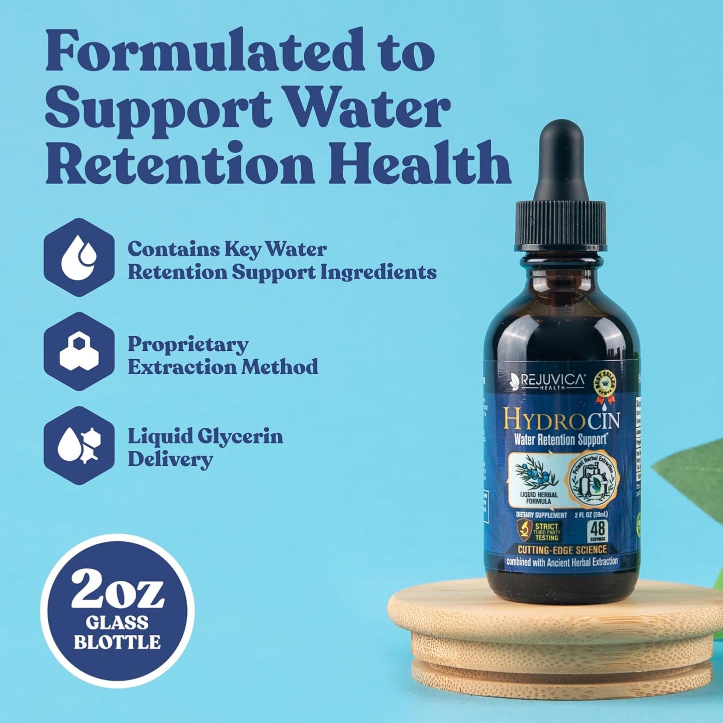 Advanced Diuretic Water Retention Support Supplement - Liquid Formula with Dandelion, Uva Ursi, Juniper Berry, Celery Seed, Green Tea - Rejuvica Health Hydrocin