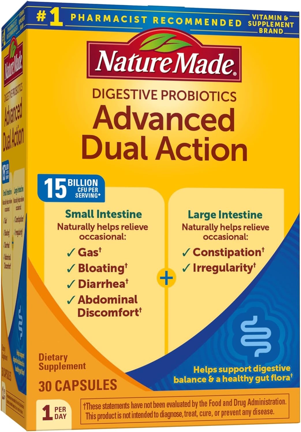 Advanced Dual Action Digestive Probiotics for Women and Men - 30 Capsules - 30 Day Supply