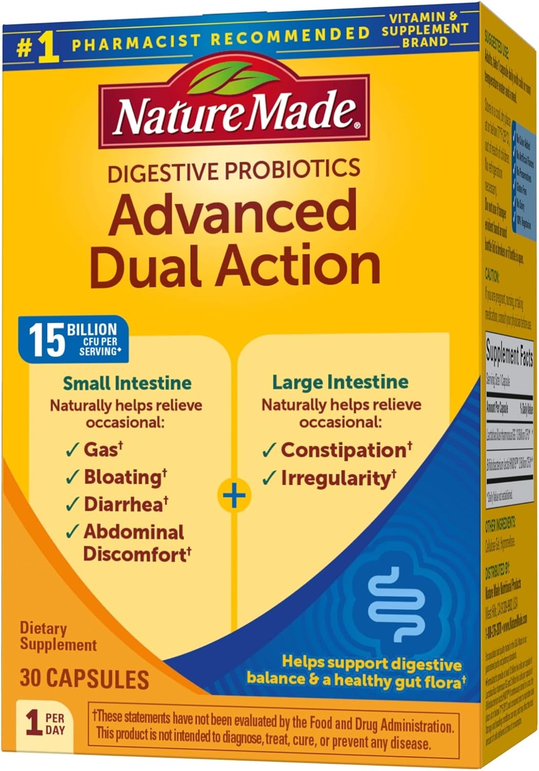 Advanced Dual Action Digestive Probiotics for Women and Men - 30 Capsules - 30 Day Supply