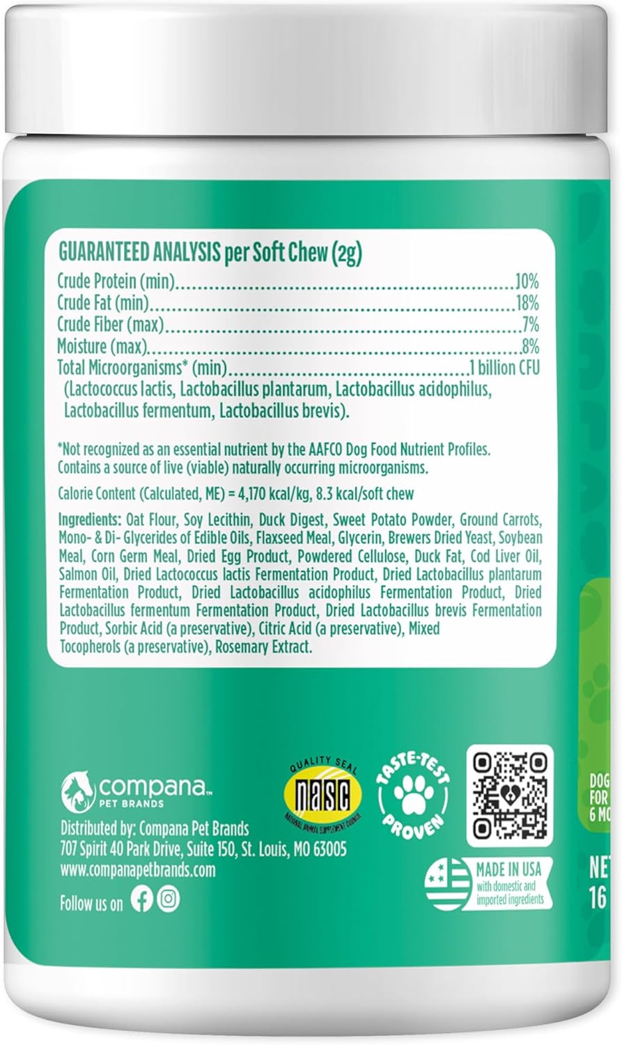 Advanced Duck Flavored Probiotics for Dogs - 225 Chews, Supports Digestive & Immune Health
