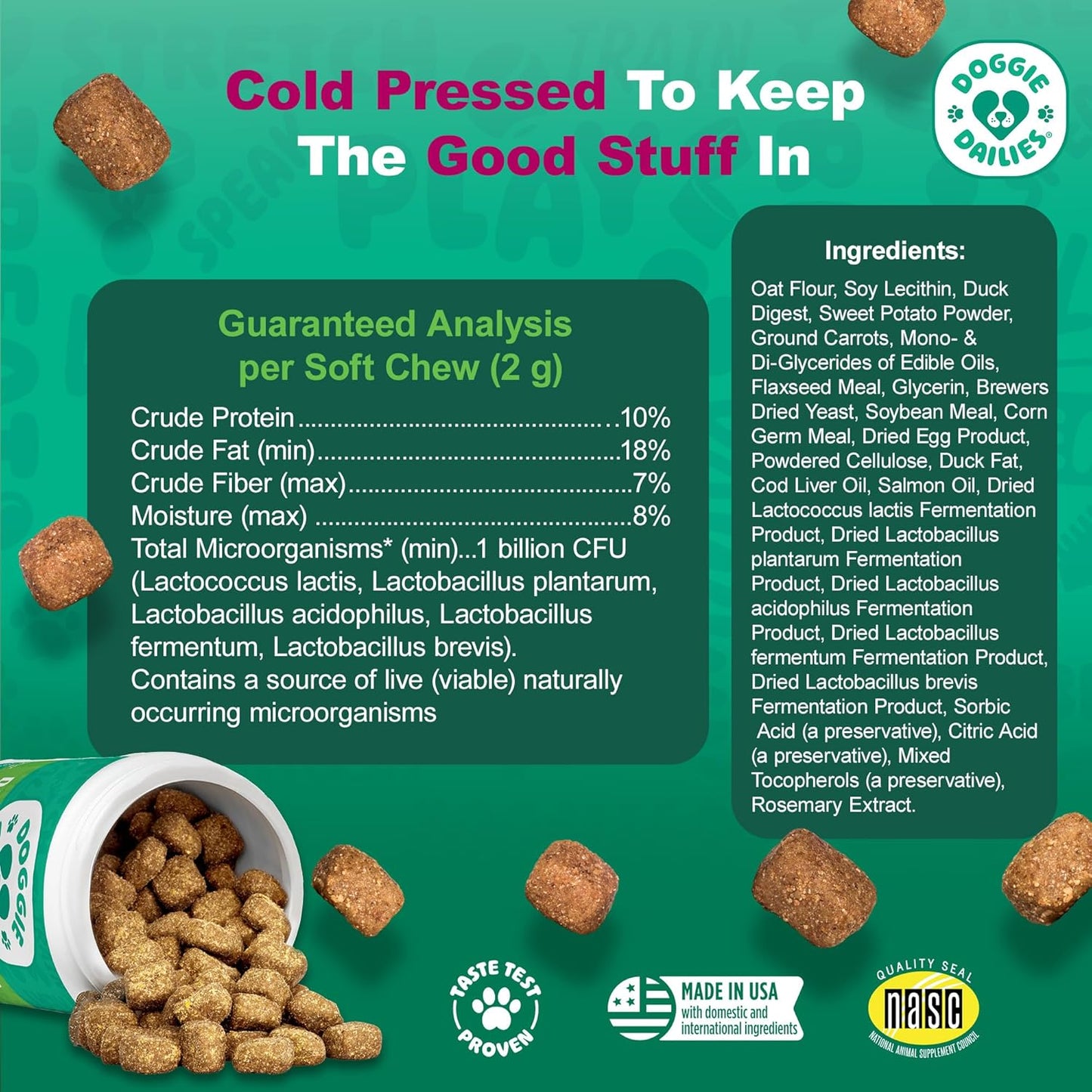 Advanced Duck Flavored Probiotics for Dogs - 225 Chews, Supports Digestive & Immune Health