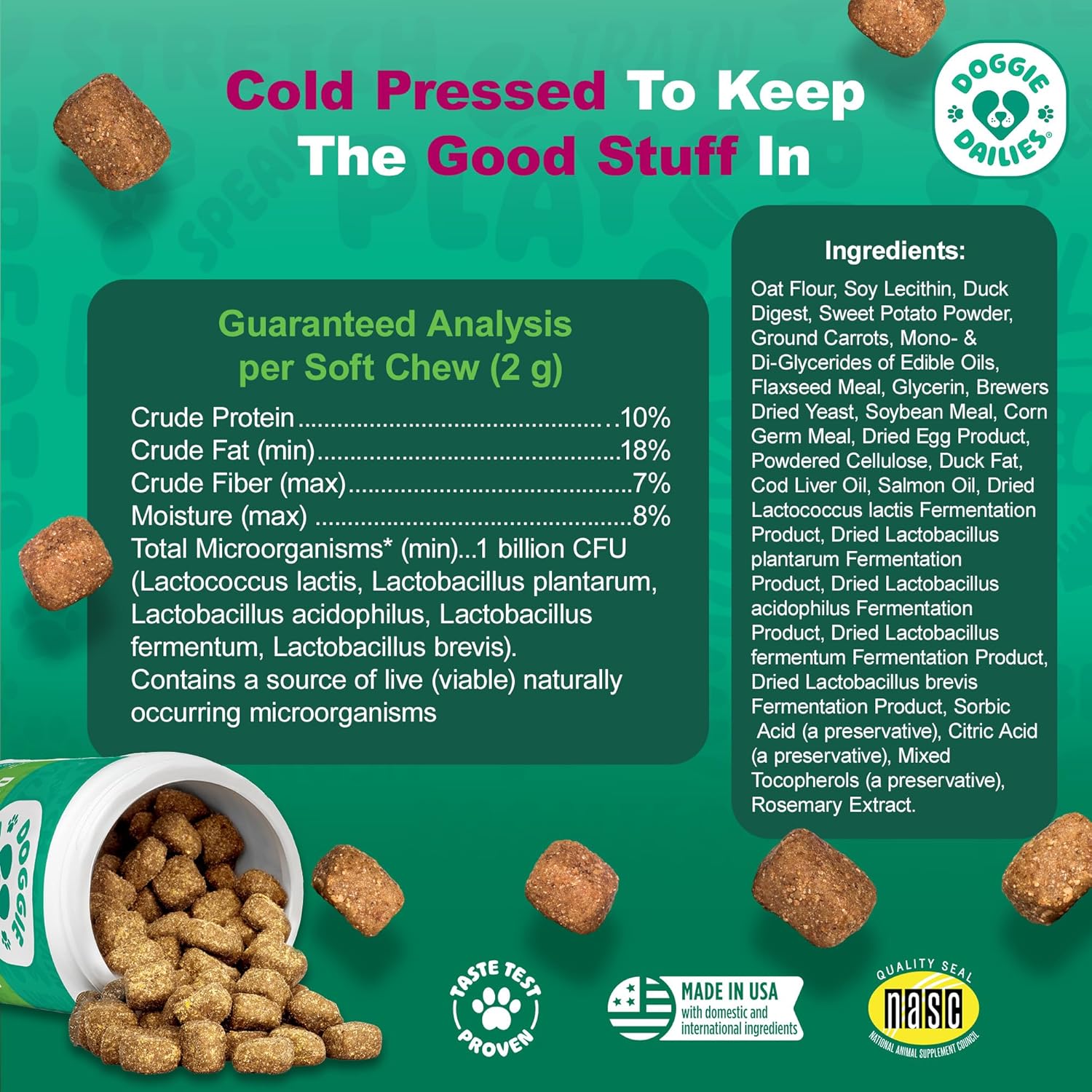 Advanced Duck Flavored Probiotics for Dogs - 225 Chews, Supports Digestive & Immune Health