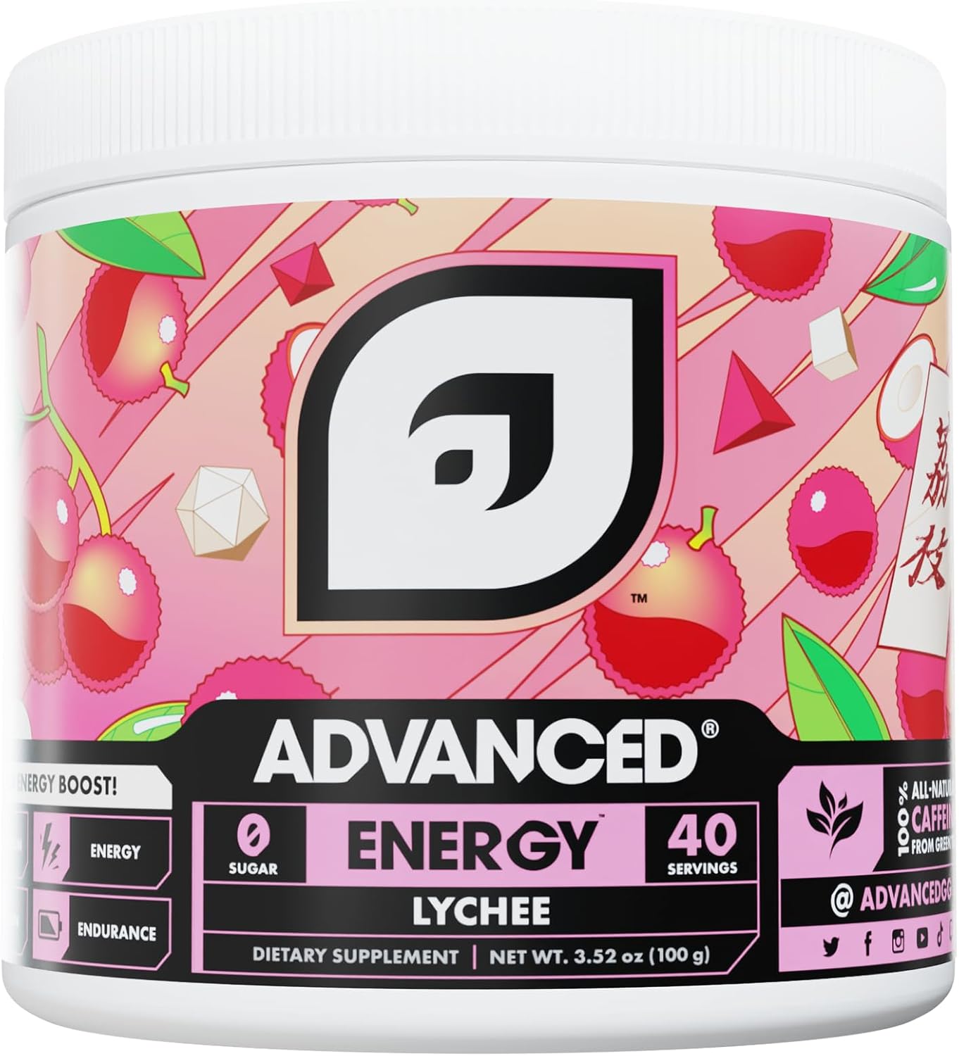Advanced Energy Formula with Electrolytes & L-Theanine - Sugar Free, Keto Friendly (Lychee Flavor, 40 Servings)