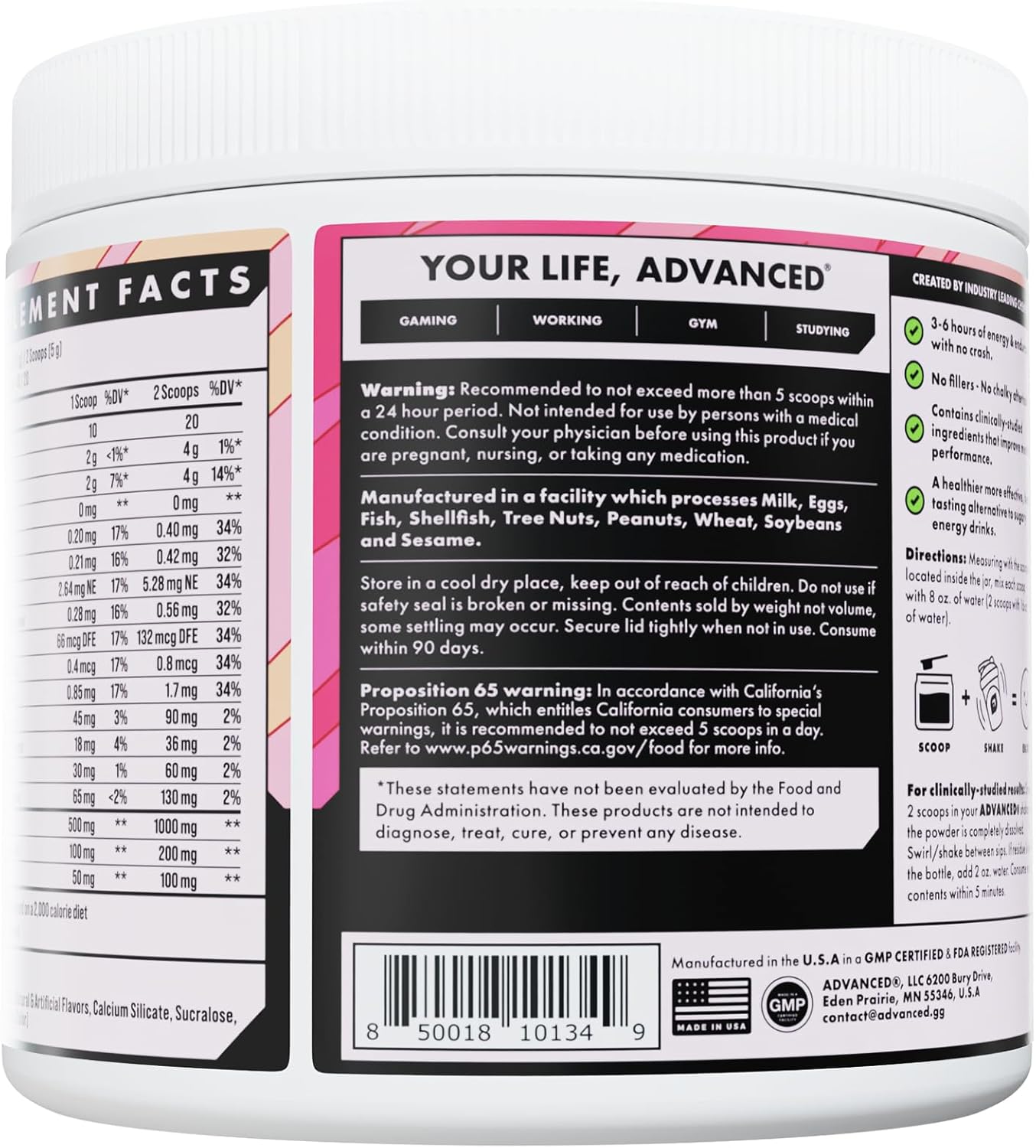 Advanced Energy Formula with Electrolytes & L-Theanine - Sugar Free, Keto Friendly (Lychee Flavor, 40 Servings)
