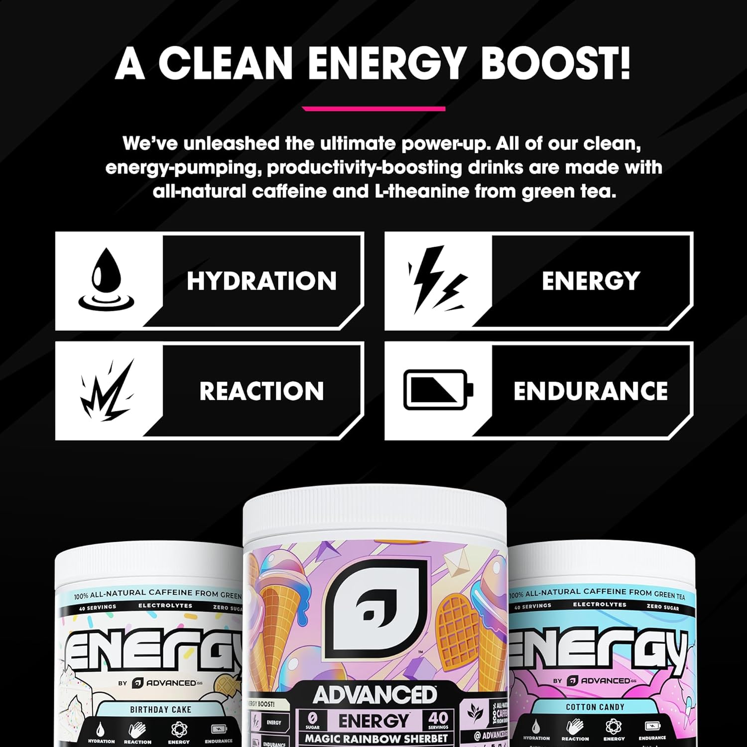 Advanced Energy Formula with Electrolytes & L-Theanine - Sugar Free, Keto Friendly (Lychee Flavor, 40 Servings)