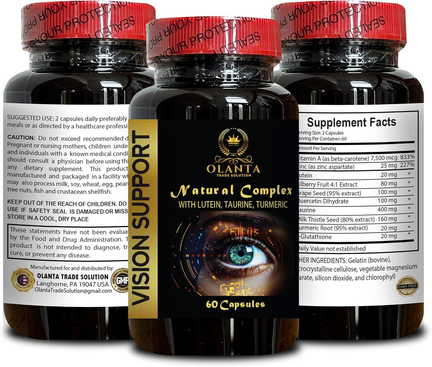 Advanced Eye and Vision Support Formula with Taurine, Turmeric, and Grape Seed Extract - OLANTA TRADE SOLUTION Vision Support Supplement