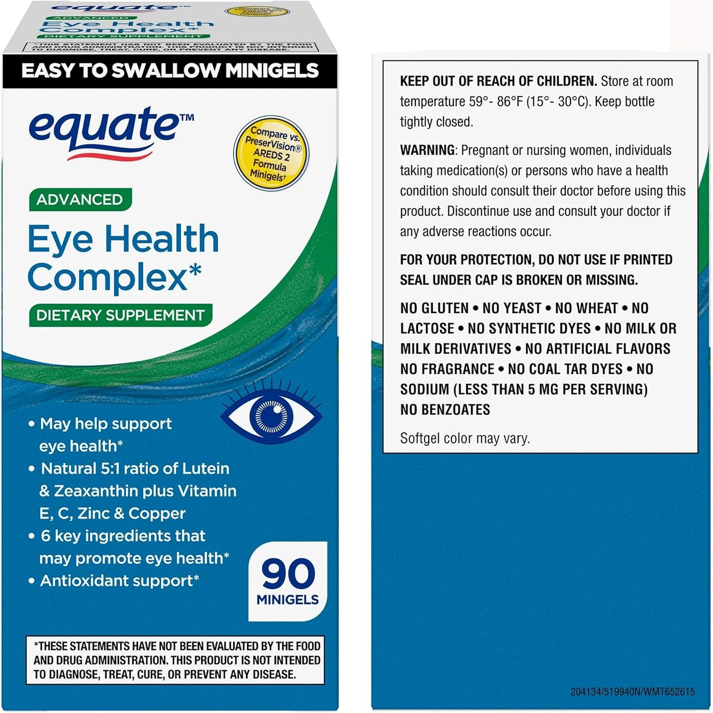 Advanced Eye Health Minigels with Carotenoid Blend, Lutein, Zeaxanthin, Vitamins E, C, Zinc, Copper - 90 Count