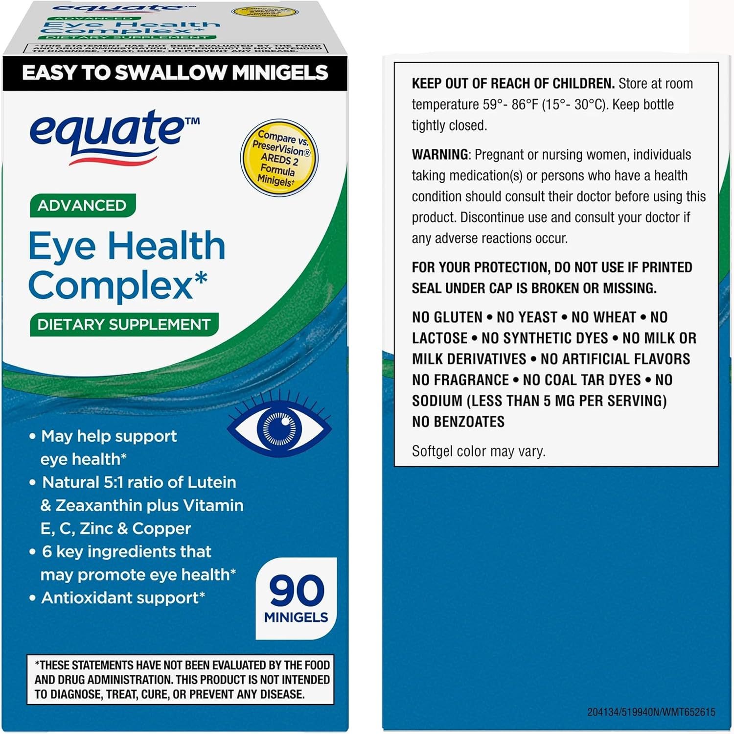 Advanced Eye Health Minigels with Carotenoid Blend, Lutein, Zeaxanthin, Vitamins E, C, Zinc, Copper - 90 Count