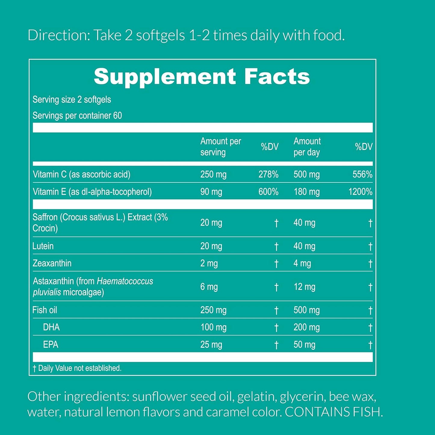 Advanced Eye Vitamin Supplement for Macular Health and Dry Eye - Supports Eye Strain, Pressure, Night Vision - 120 Softgels with Lutein, Zeaxanthin, Saffron, Astaxanthin & DHA