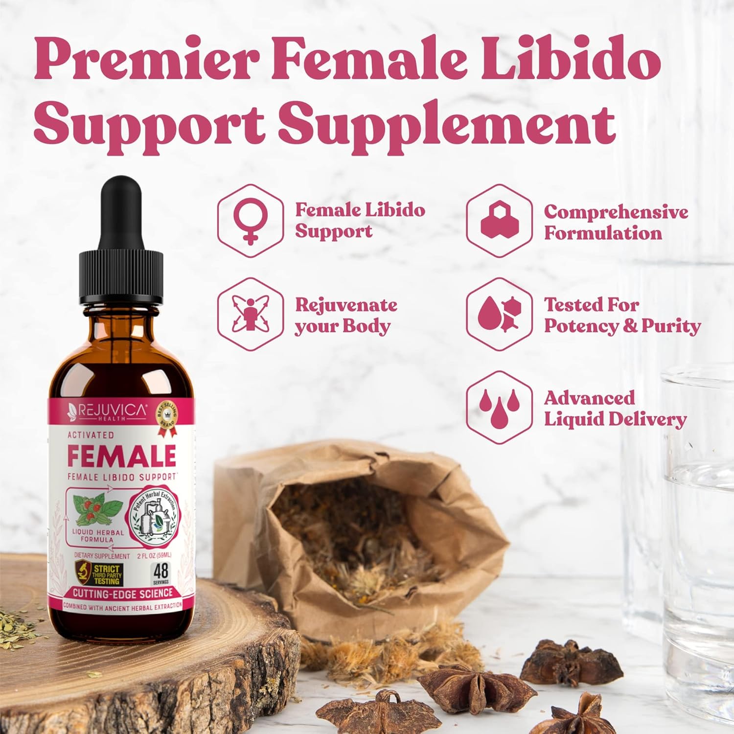 Advanced Female Libido Support Supplement with Liquid Delivery for Better Absorption - Includes Maca, Horny Goat Weed, Damiana & More - By Rejuvica Health