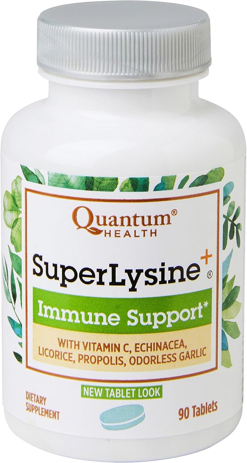 Advanced Formula Quantum Health Super Lysine+ Immune Support with Vitamin C, Echinacea, Licorice, Propolis, Odorless Garlic - 90 Tablets