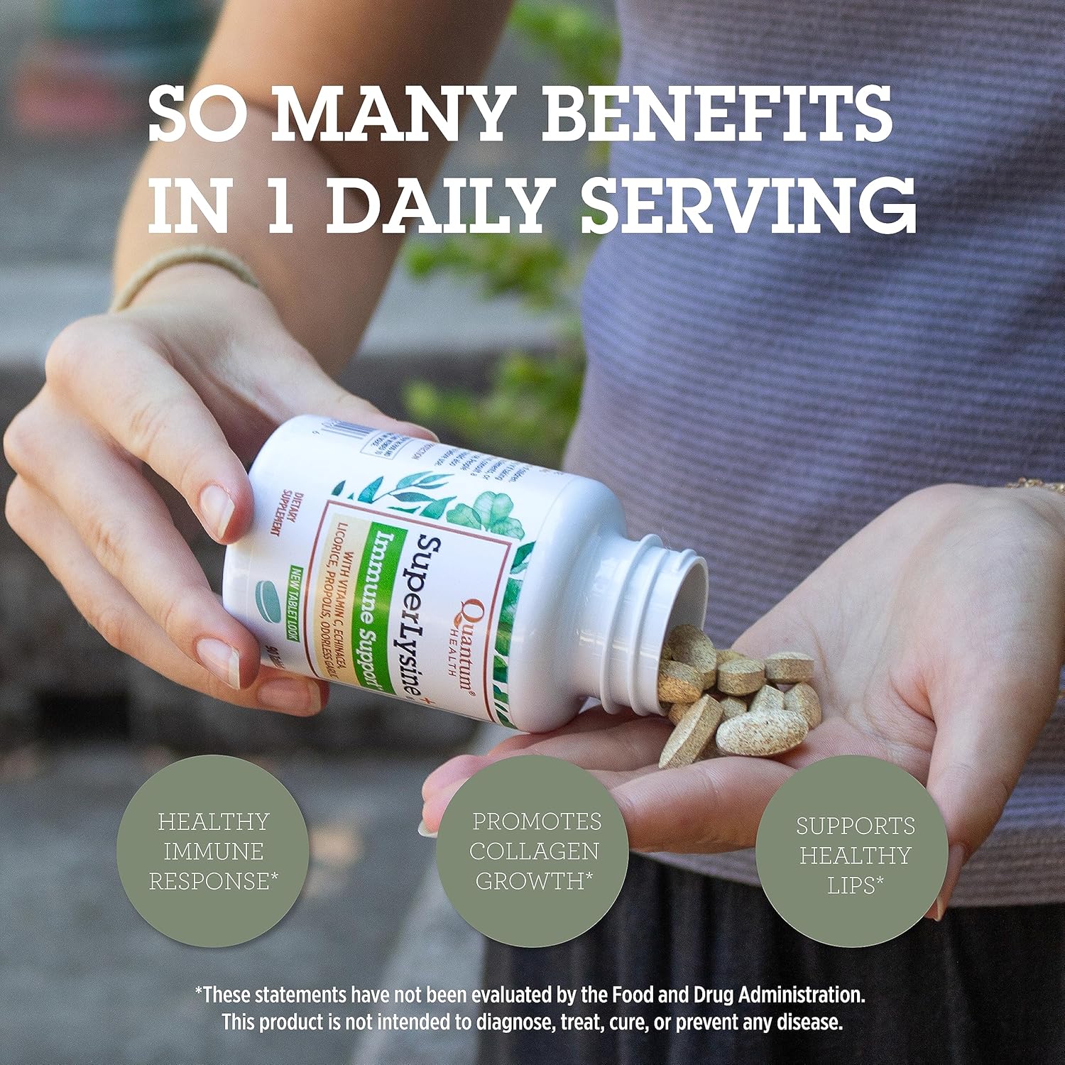 Advanced Formula Quantum Health Super Lysine+ Immune Support with Vitamin C, Echinacea, Licorice, Propolis, Odorless Garlic - 90 Tablets