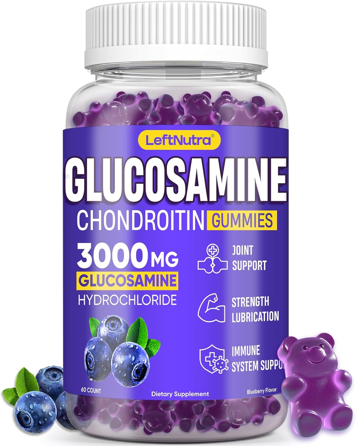 Advanced Glucosamine Chondroitin Gummies 3000mg for Joint Support, Antioxidant Immune Boost, Blueberry Flavor - Bone & Joint Flexibility, Strength, Mobility