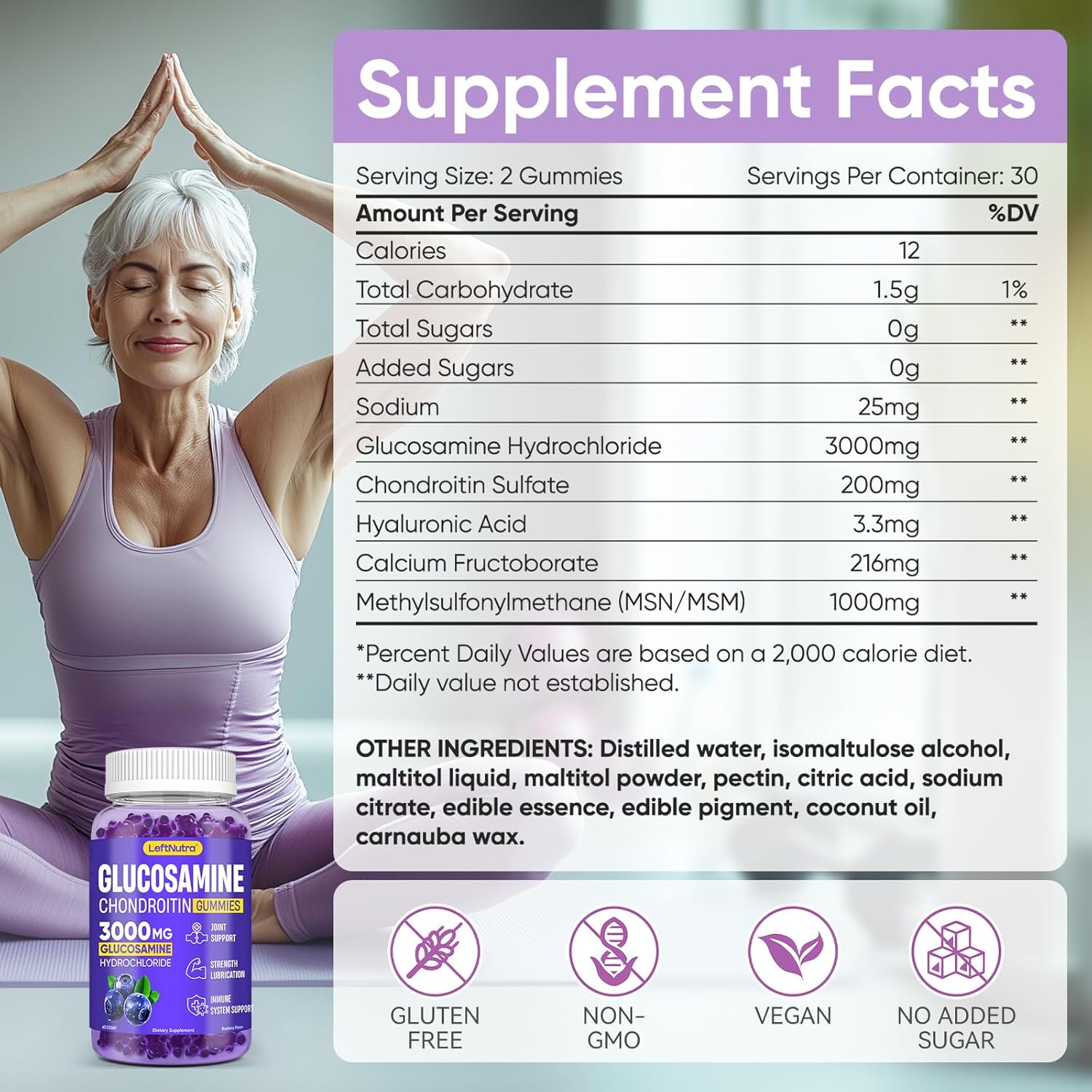 Advanced Glucosamine Chondroitin Gummies 3000mg for Joint Support, Antioxidant Immune Boost, Blueberry Flavor - Bone & Joint Flexibility, Strength, Mobility