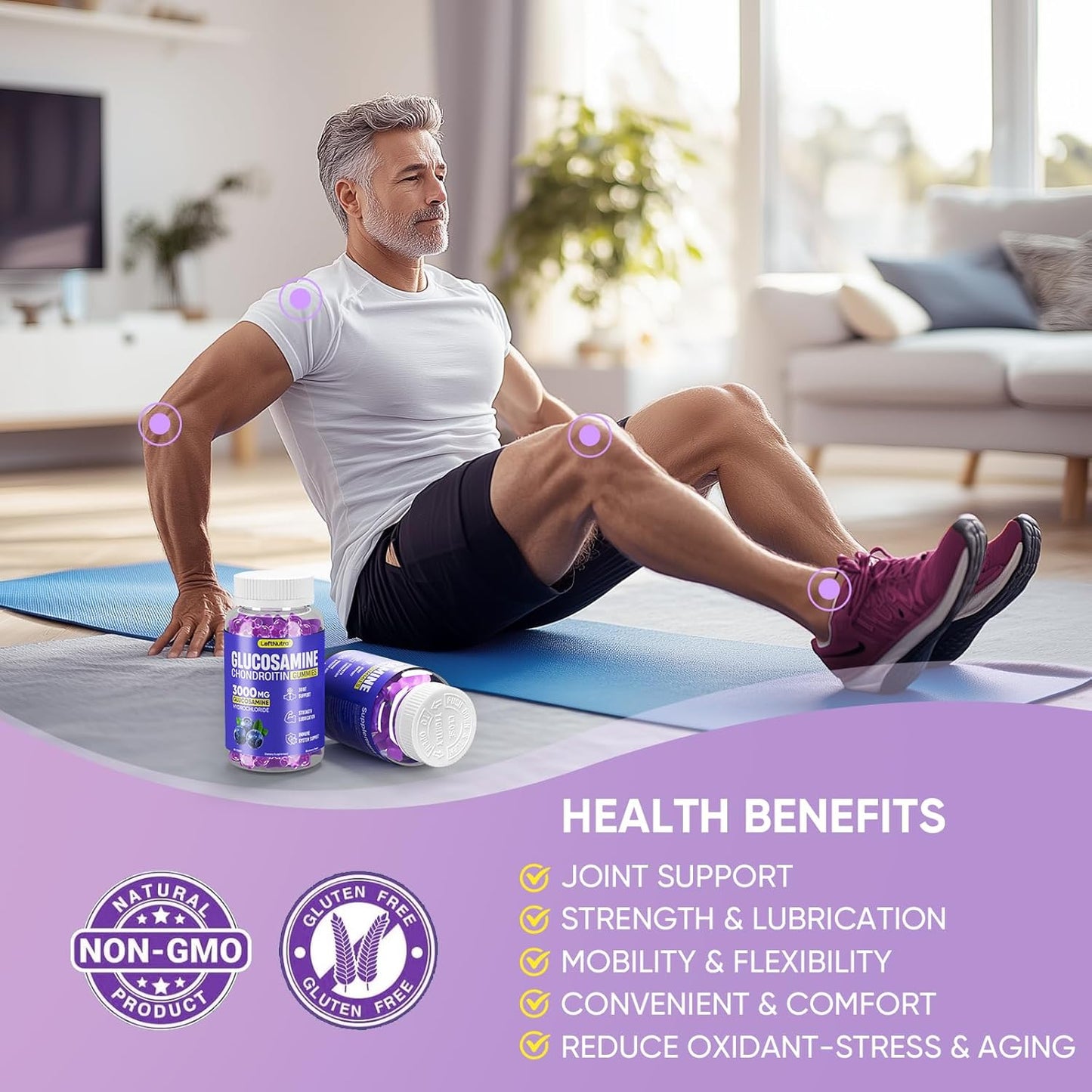 Advanced Glucosamine Chondroitin Gummies 3000mg for Joint Support, Antioxidant Immune Boost, Blueberry Flavor - Bone & Joint Flexibility, Strength, Mobility