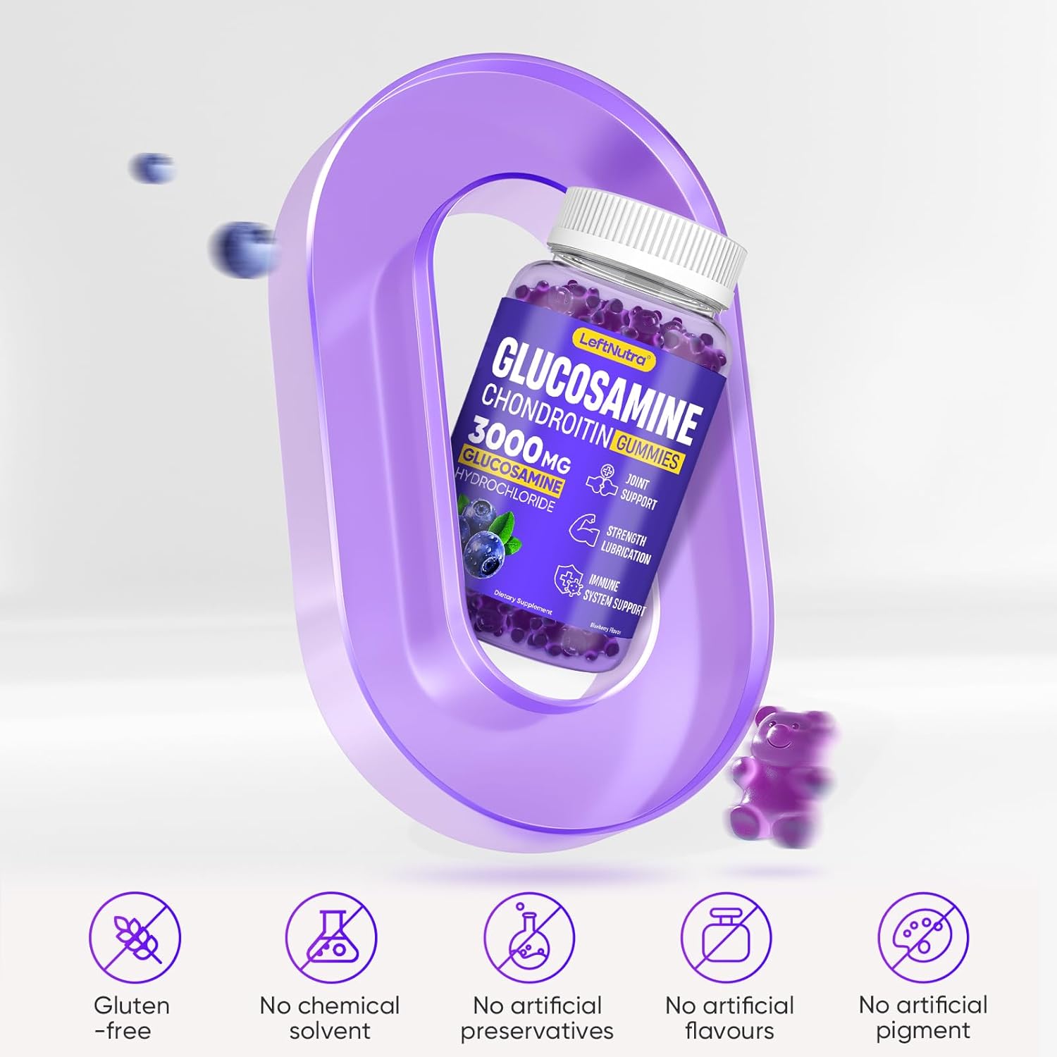 Advanced Glucosamine Chondroitin Gummies 3000mg for Joint Support, Antioxidant Immune Boost, Blueberry Flavor - Bone & Joint Flexibility, Strength, Mobility