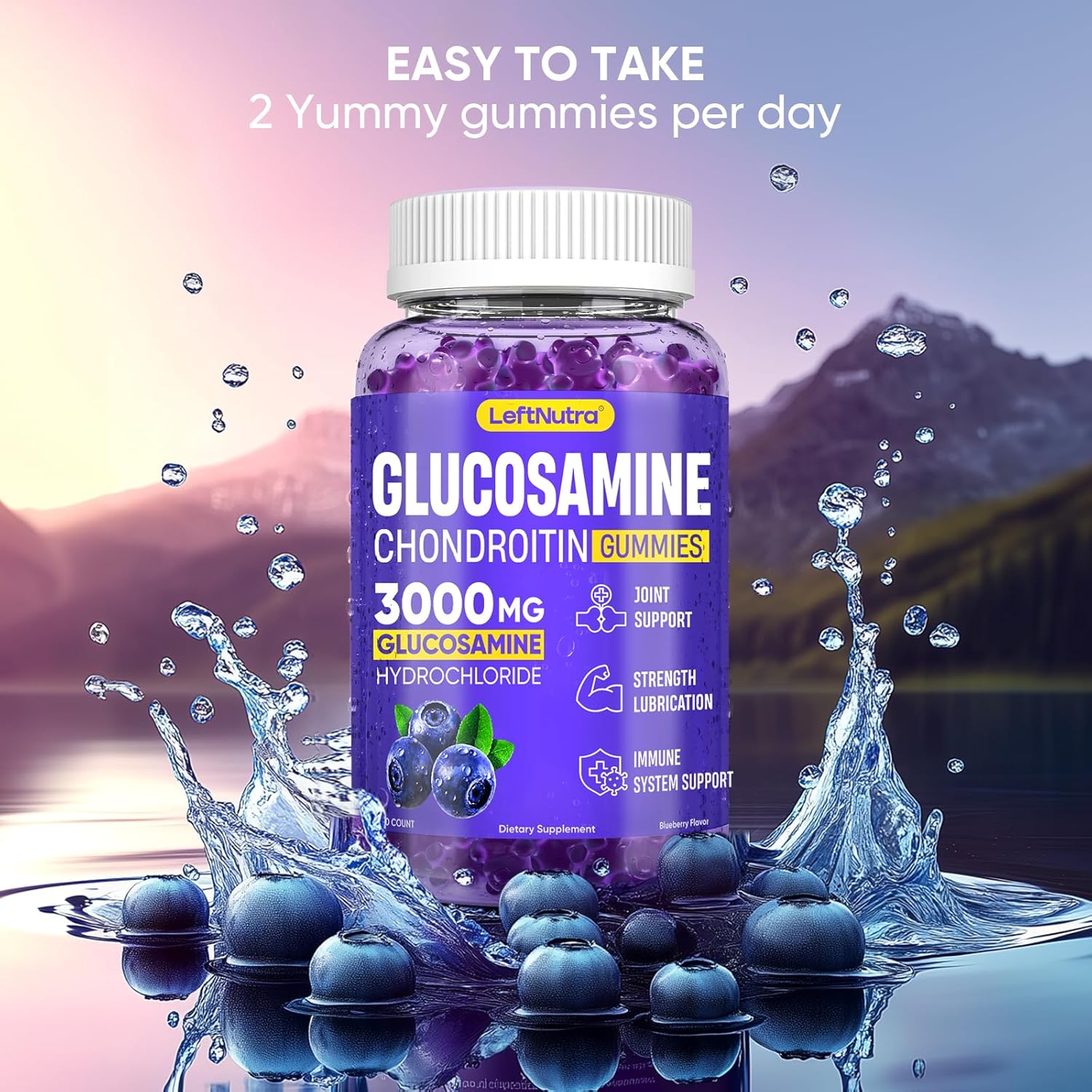 Advanced Glucosamine Chondroitin Gummies 3000mg for Joint Support, Antioxidant Immune Boost, Blueberry Flavor - Bone & Joint Flexibility, Strength, Mobility