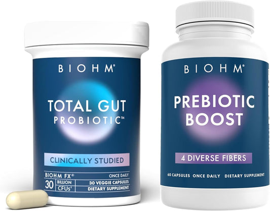 Advanced Gut Health Bundle: BIOHM Probiotic, Prebiotic Fiber, and Digestive Enzymes - Non-GMO, Vegetarian, 30 Servings