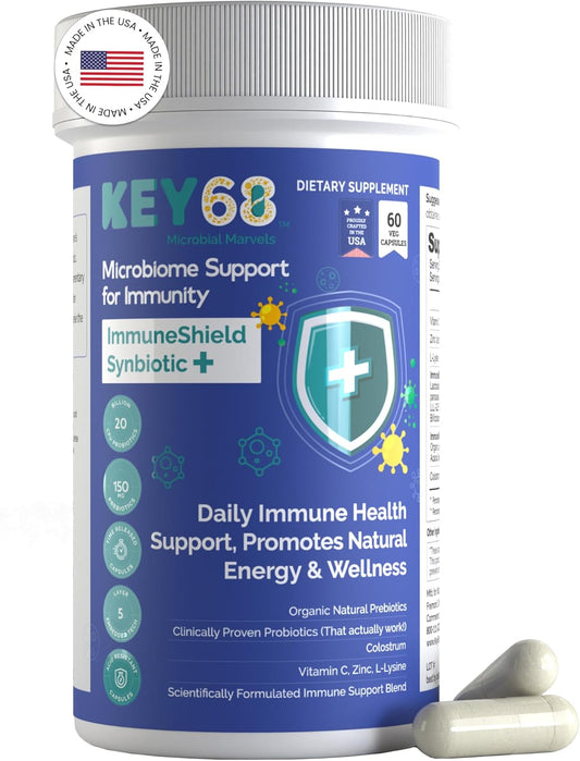 Advanced Gut & Immune Support Supplement with Probiotics, Prebiotic Fiber, Colostrum, Vitamin C, Zinc, L-Lysine | Vegan Capsules | 60 Count