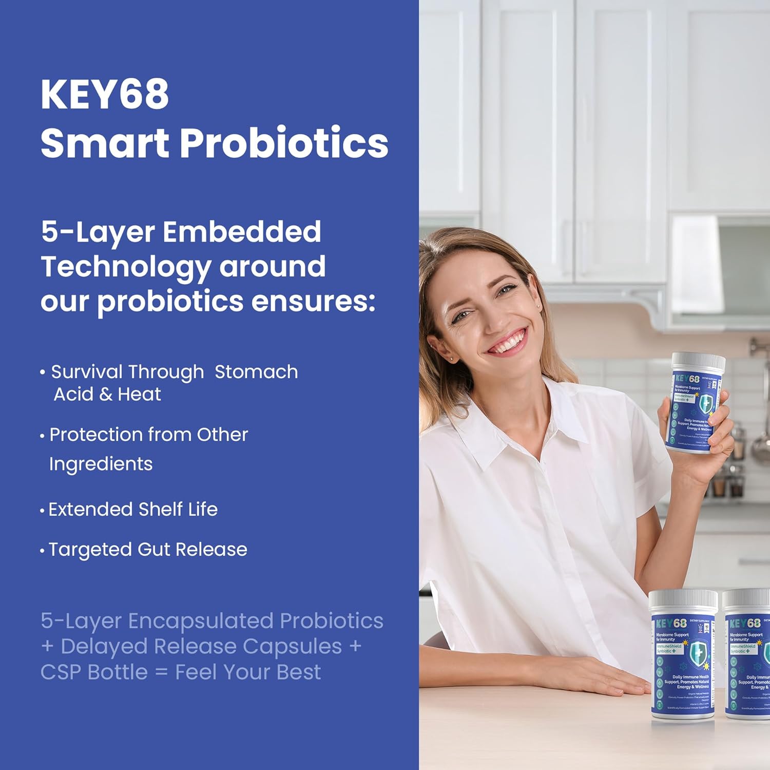 Advanced Gut & Immune Support Supplement with Probiotics, Prebiotic Fiber, Colostrum, Vitamin C, Zinc, L-Lysine | Vegan Capsules | 60 Count