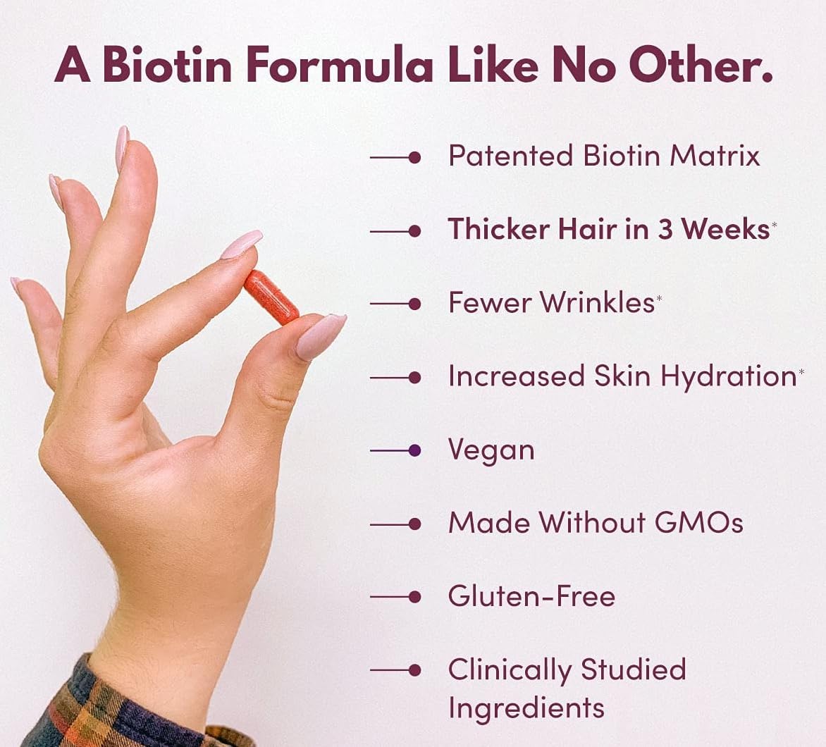 Advanced Hair, Skin & Nails Support Capsules with MB40X Biotin Matrix and Astaxanthin - 40X More Soluble - Promotes Thicker Hair - 30 Veg Capsules
