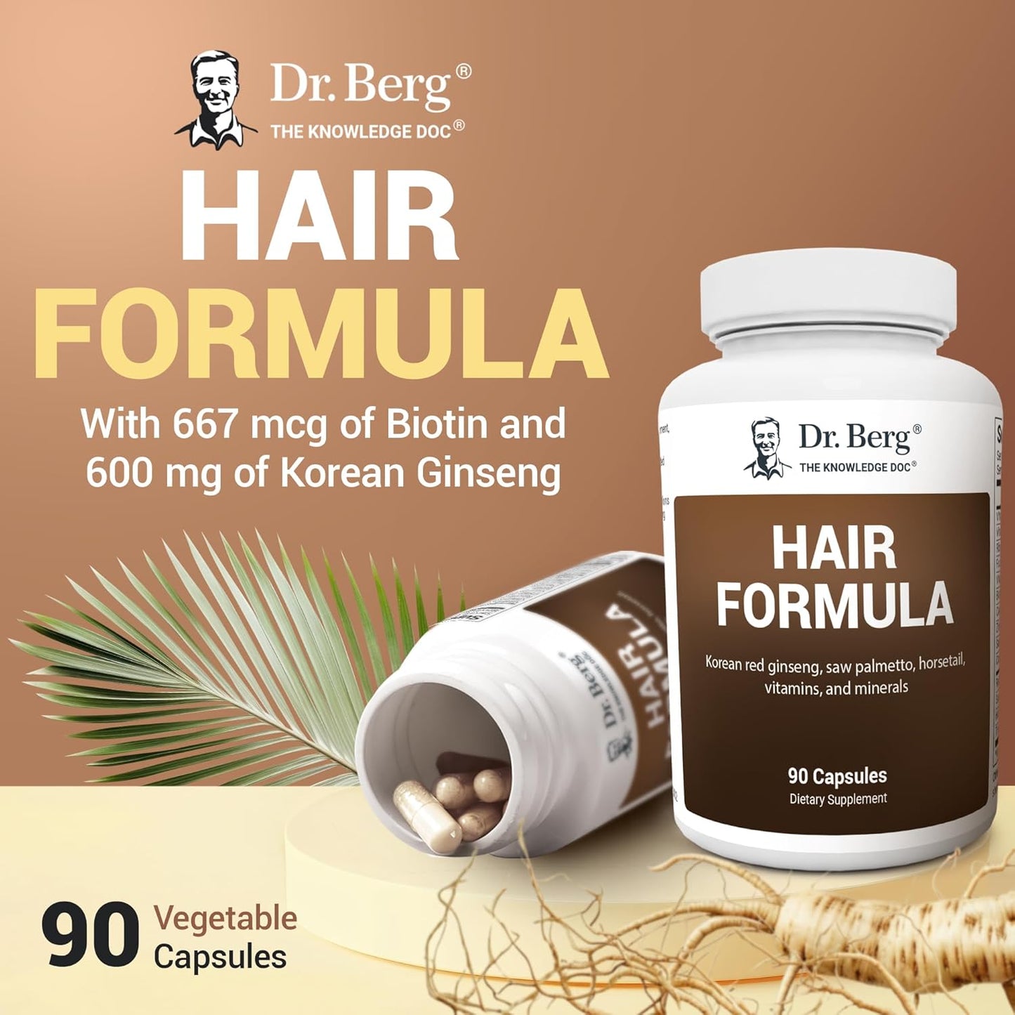 Advanced Hair, Skin, & Nails Vitamins with Biotin, Saw Palmetto, DHT Blocker - 90 Veg Capsules