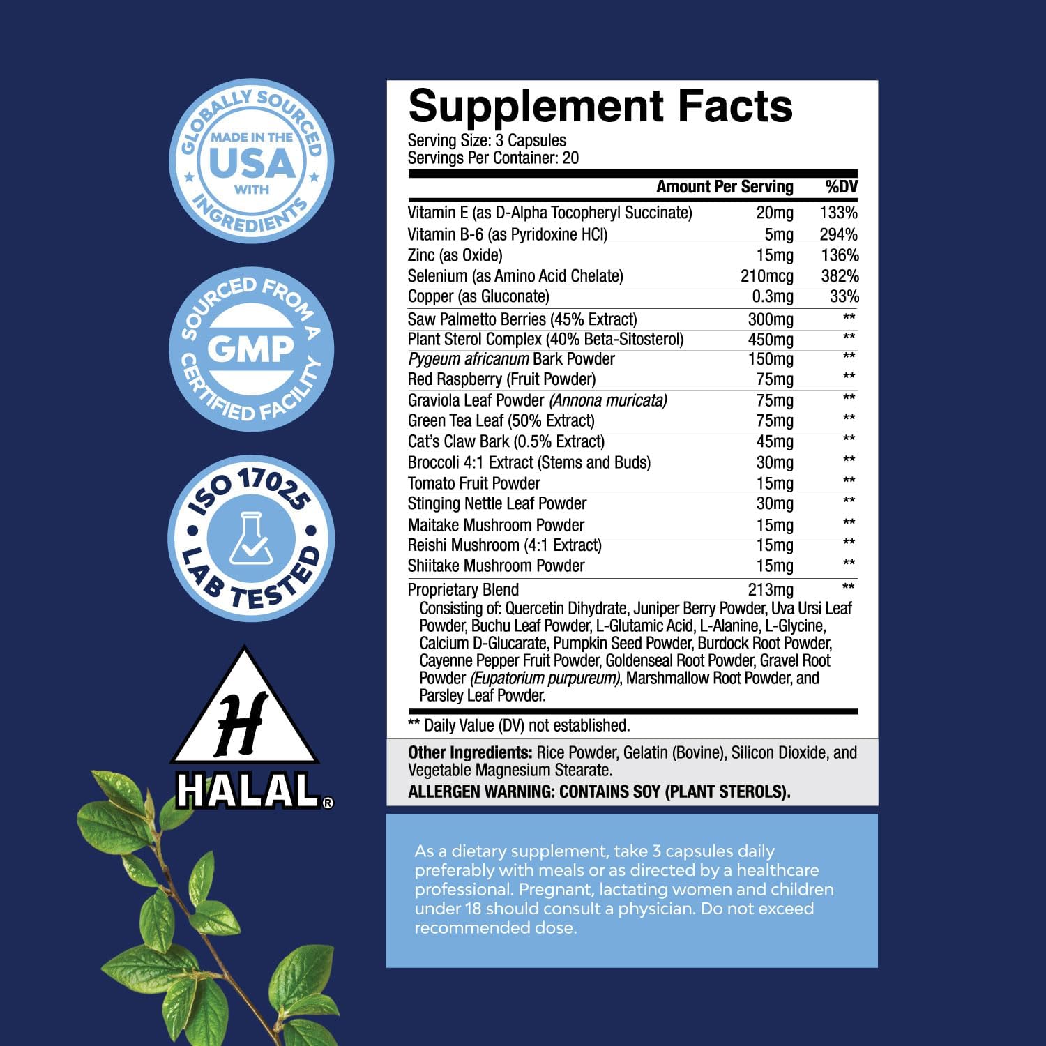 Advanced Herbal Prostate Health Supplements for Men - Supports Frequent Urination - 60 Capsules with Beta Sitosterol, Selenium, Pygeum, Saw Palmetto