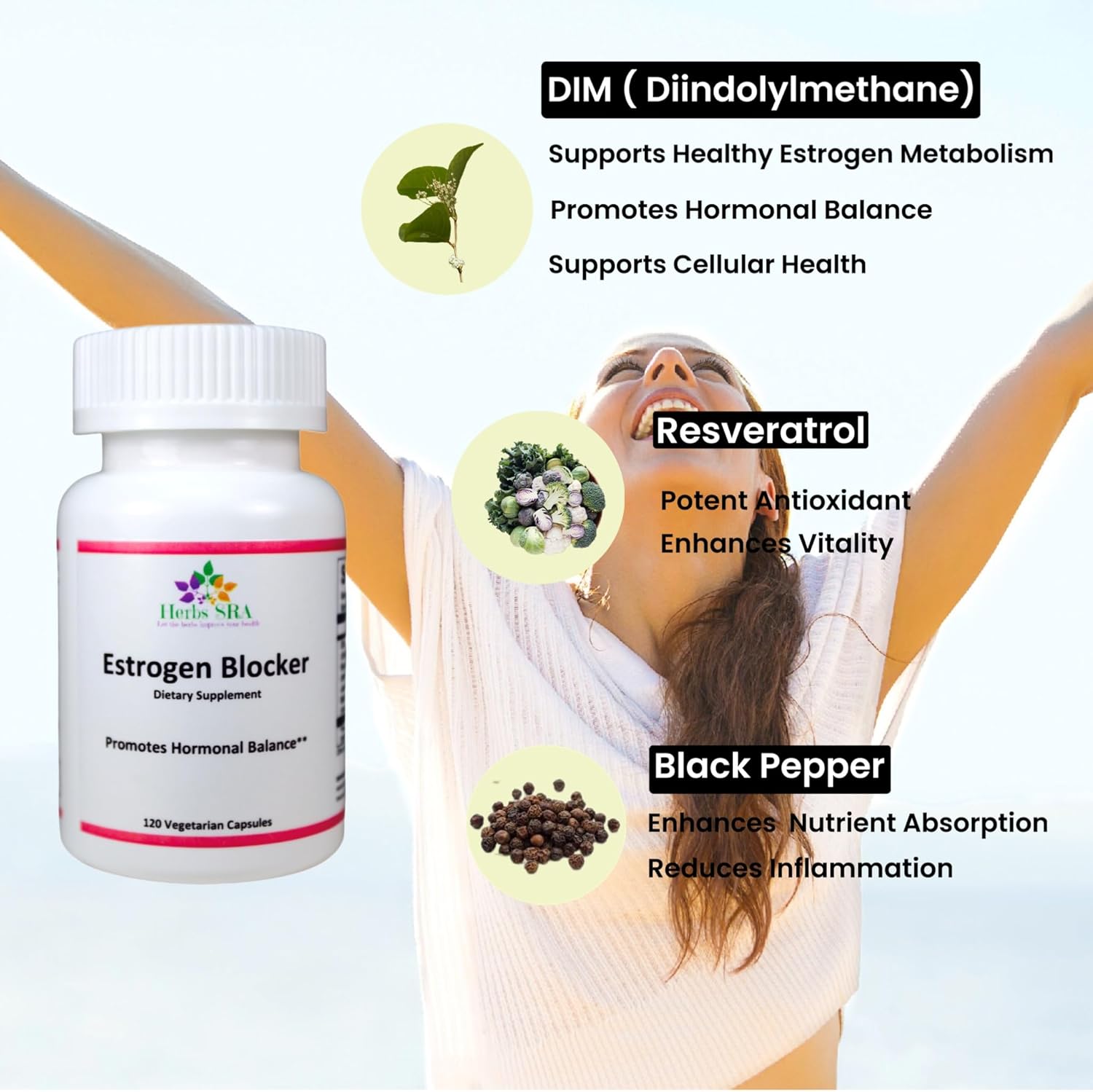 Advanced Herbs SRA Estrogen Blocker with DIM & Resveratrol - 120 Vegetarian Capsules for Hormonal Balance & Cellular Health