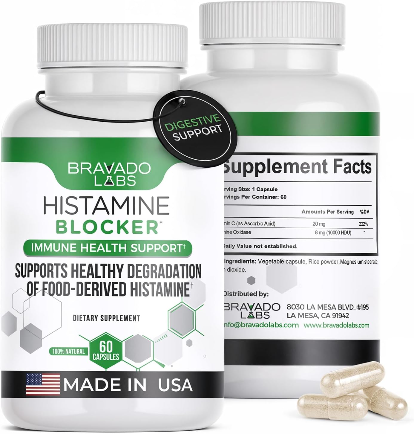 Advanced Histamine Blocker Supplement with Diamine Oxidase (DAO) Enzyme - Premium Formula for Food-Derived Histamine Intolerance - 60 Capsules - Made in USA