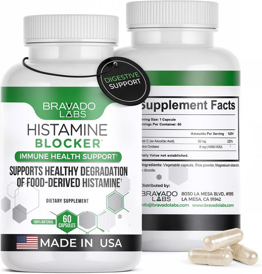 Advanced Histamine Blocker Supplement with Diamine Oxidase (DAO) Enzyme - Premium Formula for Food-Derived Histamine Intolerance - 60 Capsules - Made in USA
