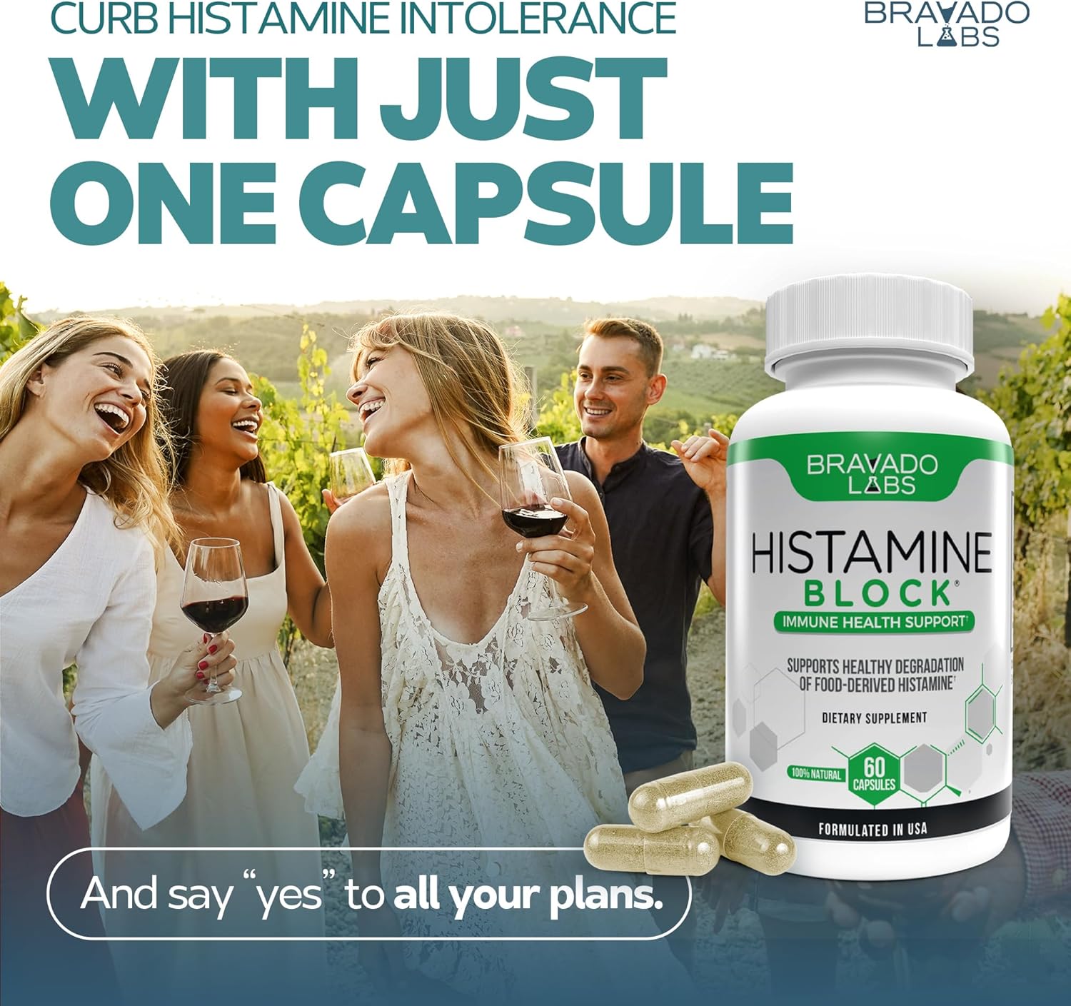 Advanced Histamine Blocker Supplement with Diamine Oxidase (DAO) Enzyme - Premium Formula for Food-Derived Histamine Intolerance - 60 Capsules - Made in USA