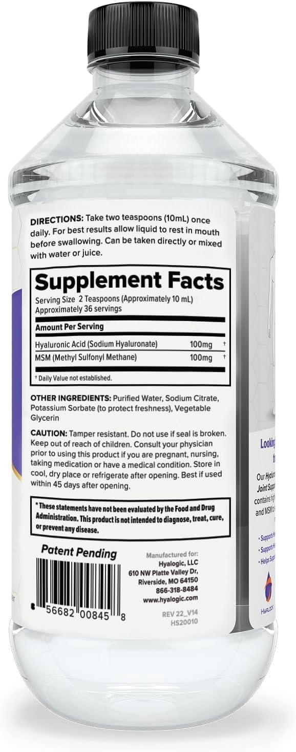 Advanced Hyaluronic Acid Joint Support Supplement with MSM - 12 oz - for Overall Joint Health in Women & Men