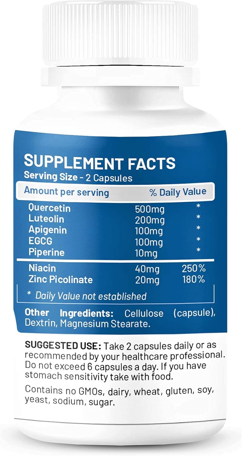 Advanced Immune Support Formula with Quercetin, Luteolin, Apigenin, EGCG - USA-Made Immune Health & Respiratory Function Support