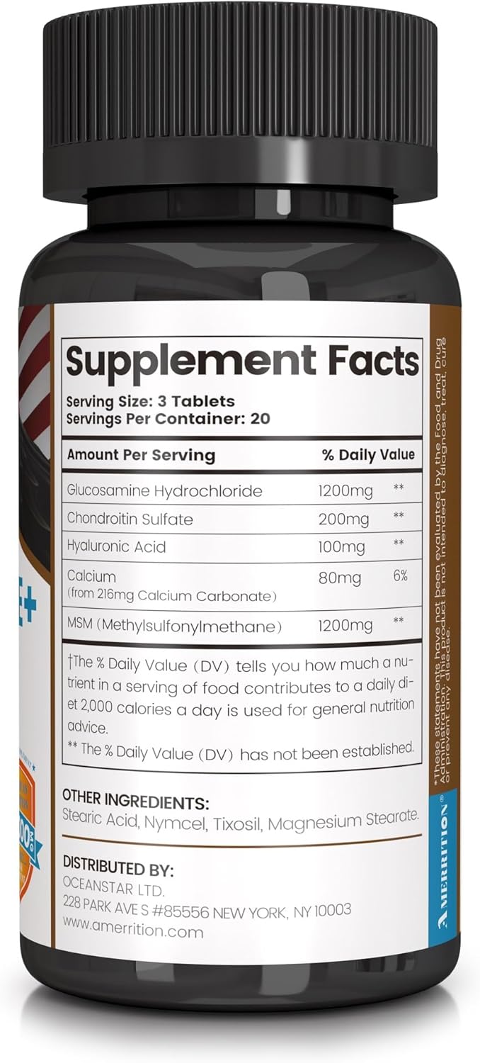 Advanced Joint Health Supplement with Glucosamine, Chondroitin, and MSM - 60 Tablets by Amerrition for Guaranteed Mobility