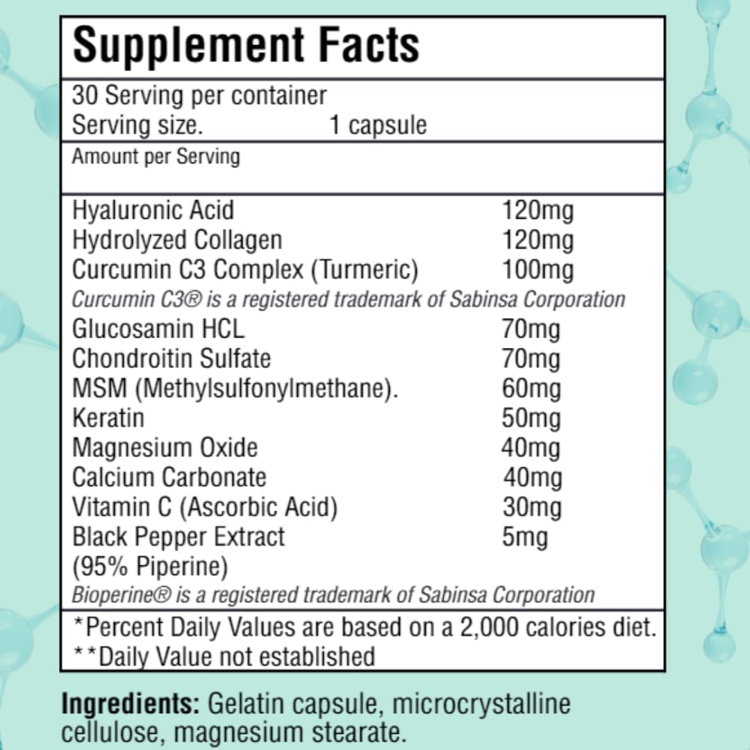 Advanced Joint Support Supplement - 2 Pack with Hyaluronic Acid, Collagen, Turmeric, Glucosamine, MSM, Vitamin C - 30 Capsules