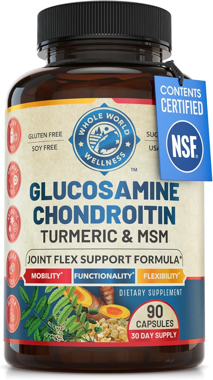 Advanced Joint Support Supplement with Glucosamine Chondroitin MSM Turmeric Boswelia - NSF Certified, USA Made (90 Count)