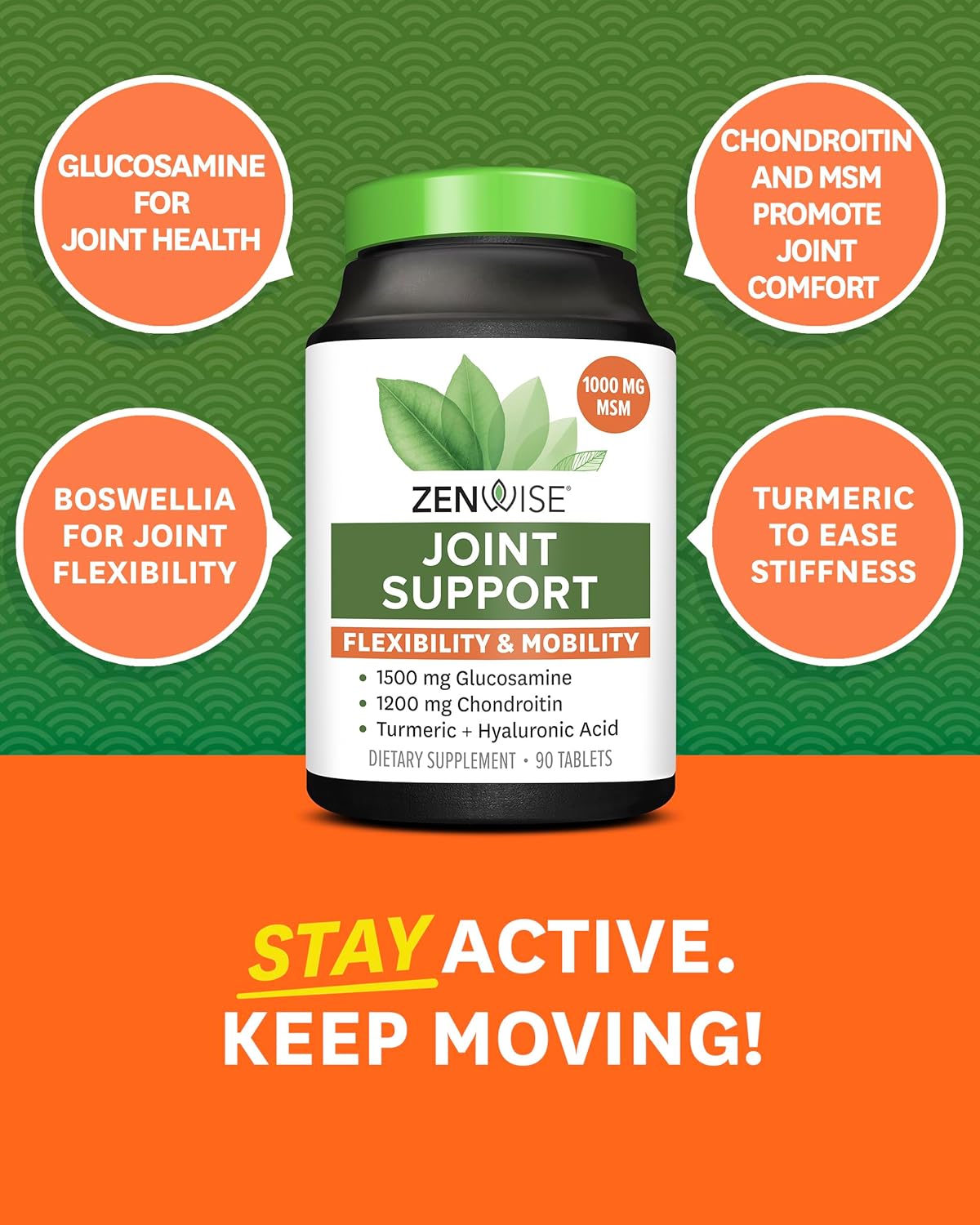 Advanced Joint Support Supplement with Glucosamine, Chondroitin, MSM, and Turmeric - Promotes Bone and Joint Flexibility - 90 Capsules