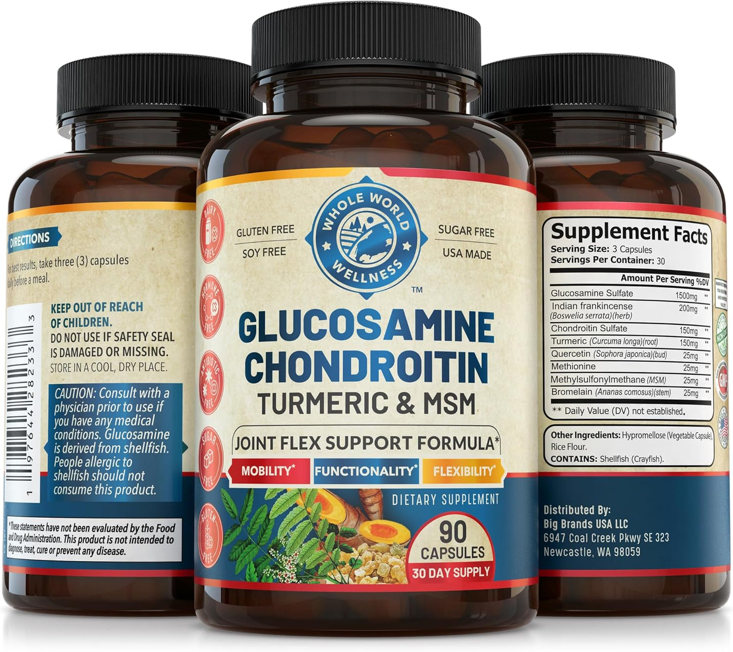 Advanced Joint Support Supplement with Glucosamine Chondroitin MSM Turmeric Boswelia - NSF Certified, USA Made (90 Count)