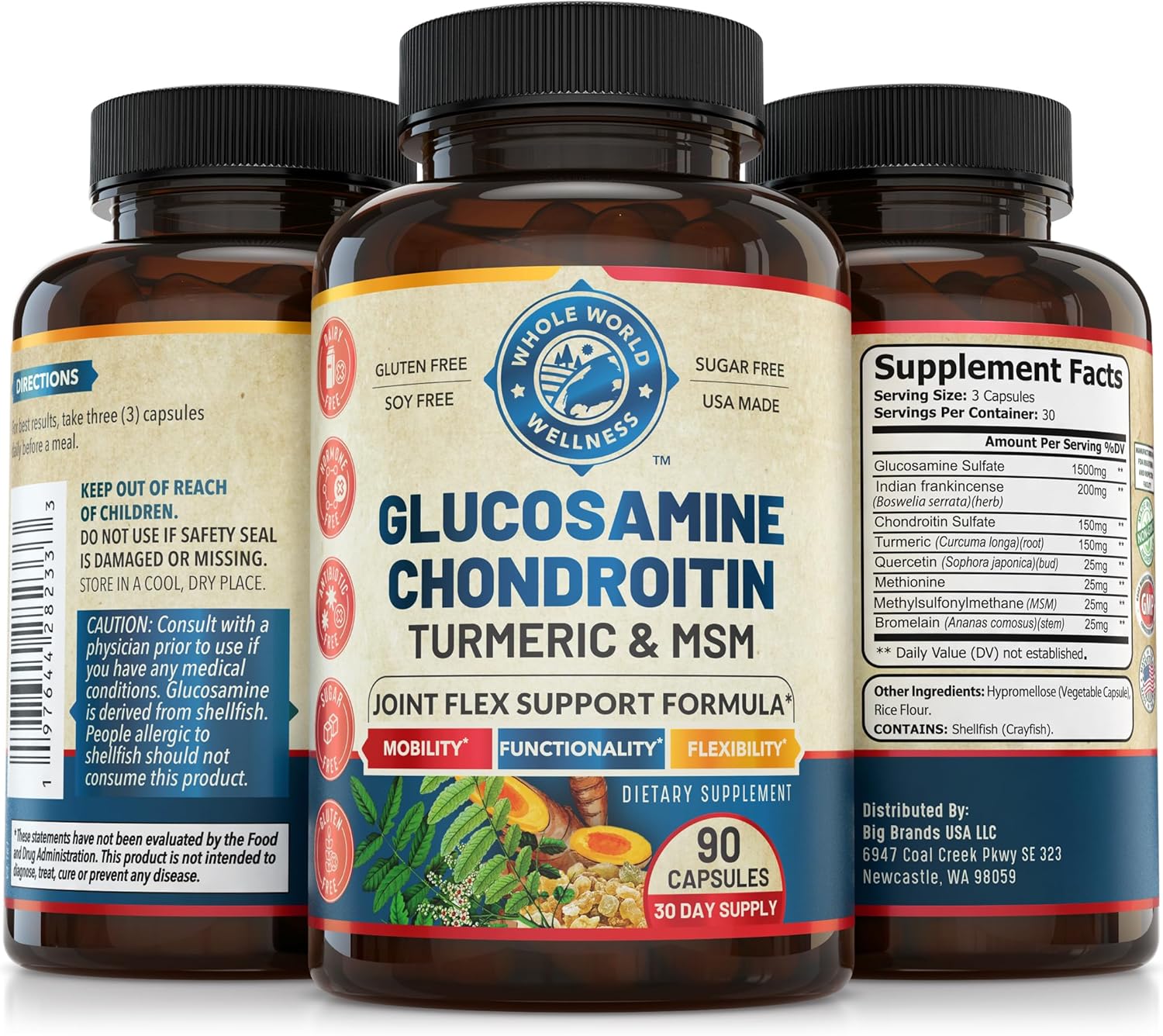 Advanced Joint Support Supplement with Glucosamine Chondroitin MSM Turmeric Boswelia - NSF Certified, USA Made (90 Count)