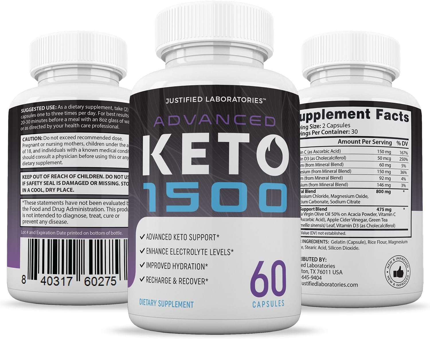 Advanced Keto 1500 Pills 3 Pack 1275MG - New Formula with Apple Cider Vinegar, Olive Oil, Green Tea - 180 Capsules
